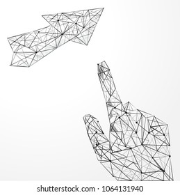 Abstract image of hands and the up arrow. Low poly vector.