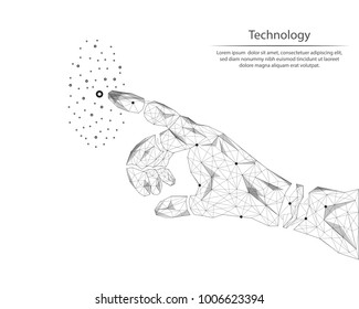 Abstract image of hands in the form of lines and dots, consisting of triangles and geometric shapes. Low poly vector background.