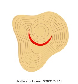 Abstract image of a hat with wide brim and a strips around. Hello summer. Sticker. Icon. Isolate.