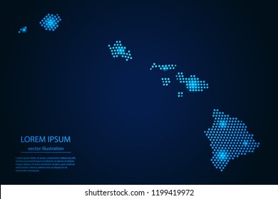 Abstract image Hawaii map from point blue and glowing stars on a dark background. vector illustration. 