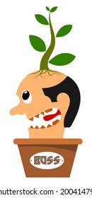 Abstract image of the head boss in a flowerpot. Vector illustration