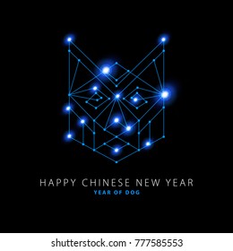 Abstract image of head of the dog in the form of a starry sky or space, consisting of points, lines, and shapes in the form of planets, stars and the universe. Vector animal. RGB Color mode