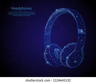Abstract image of a Headphones in the form of a starry sky or space, consisting of points, lines, and shapes in the form of planets, stars and the universe. Low poly vector background.