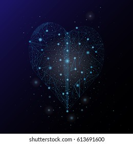 Abstract image of the heart in the form of a starry sky and space.