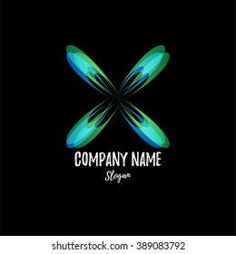 Abstract image of helicopter blades with the effect of color blending. Isolated modern stylish logo. Motion overlapping effects. Design elements. 