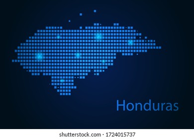 Abstract image Honduras map from pixels blue and glowing stars on a dark background. Vector illustration eps 10.