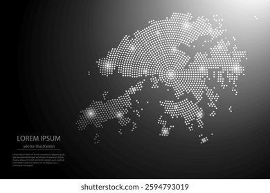 Abstract image Hong Kong map from point Gray and glowing stars on a dark background. Vector illustration eps 10.