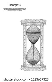 Abstract image hourglass in the form of lines and dots, consisting of triangles and geometric shapes. Low poly vector background. Passing of time.