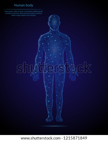 Abstract image of a human body in the form of a starry sky or space, consisting of points, lines, and shapes in the form of planets, stars and the universe. Low poly vector background.