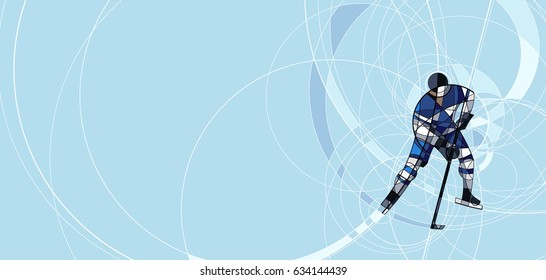 Abstract image of ice hockey player in blue and white dress, made with circle