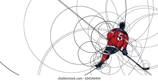 Abstract image of ice hockey player in red and black dress, made with circle