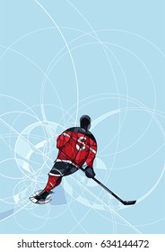 Abstract image of ice hockey player in red and black dress, made with circle