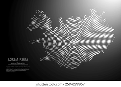 Abstract image Iceland map from point Gray and glowing stars on a dark background. Vector illustration eps 10.