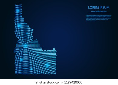 Abstract image Idaho map from point blue and glowing stars on a dark background. vector illustration. 