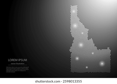 Abstract image Idaho map from point Gray and glowing stars on a dark background. Vector illustration eps 10.