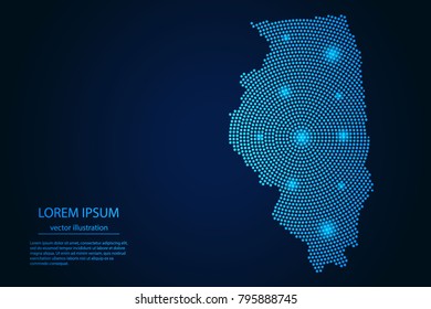 Abstract image Illinois map from point blue and glowing stars on a dark background. vector illustration.