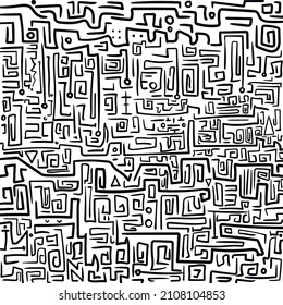 The abstract image imitates a maze of simple lines and small figures.