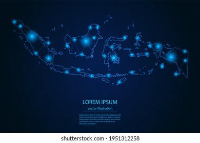 Abstract image Indonesia map - With Blue Glow Dots And Lines On Dark Gradient Background, 3D Mesh Polygon Network Connection, Vector Illustration Eps 10.