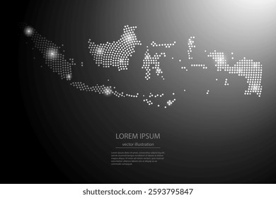 Abstract image Indonesia map from point Gray and glowing stars on a dark background. Vector illustration eps 10.