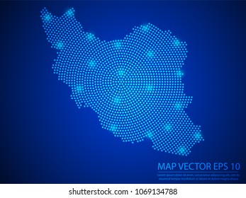 Abstract image Iran map from point blue and glowing stars on Blue background.Vector illustration eps 10.