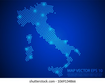 Abstract image Italy map from point blue and glowing stars on Blue background.Vector illustration eps 10.