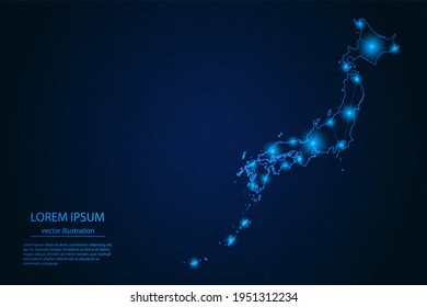 Abstract image Japan map - With Blue Glow Dots And Lines On Dark Gradient Background, 3D Mesh Polygon Network Connection, Vector Illustration Eps 10.
