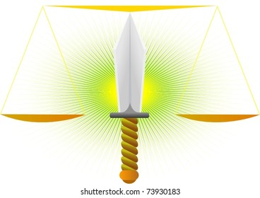 Abstract image of justice. Sword, the tip of which are the scales