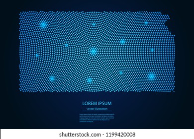 Abstract image Kansas map from point blue and glowing stars on a dark background. vector illustration. 
