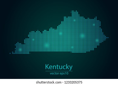 Abstract Image Kentucky Map From Pixel Emerald Green and Glowing Stars on a Dark Background. Vector illustration Eps 10.