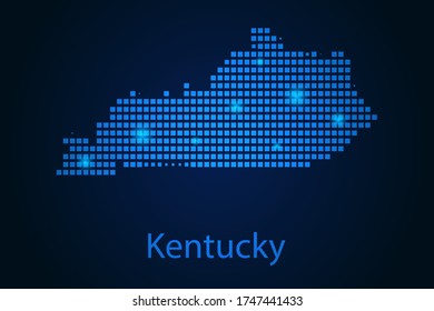 Abstract image Kentucky map from pixels blue and glowing stars on a dark background. Vector illustration eps 10.