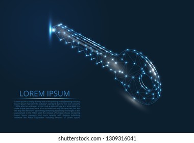 Abstract image of the key in the form of a constellation. Consists of points and lines. Data storage and protection of vector polygonal images in the form of a starry sky or space.