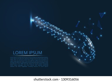 Abstract image of the key in the form of a constellation. Consists of points and lines. Data storage and protection of vector polygonal images in the form of a starry sky or space.