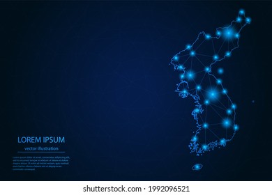 Abstract image Korea map - With Blue Glow Dots And Lines On Dark Gradient Background, 3D Mesh Polygon Network Connection, Vector Illustration Eps 10.