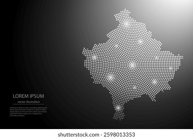 Abstract image Kosovo map from point Gray and glowing stars on a dark background. Vector illustration eps 10.