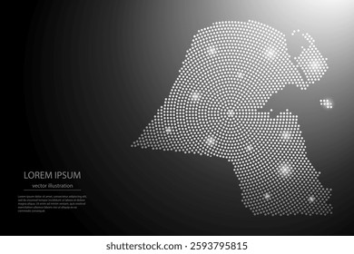 Abstract image Kuwait map from point Gray and glowing stars on a dark background. Vector illustration eps 10.