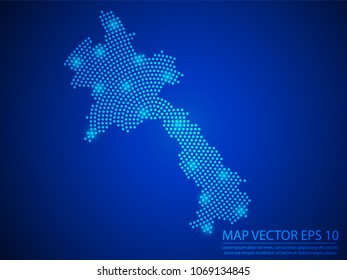 Abstract image Laos map from point blue and glowing stars on Blue background.Vector illustration eps 10.