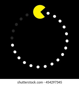Imagen abstracta de un gran círculo amarillo truncado y unos pocos círculos blancos pequeños. Ilustración vectorial.