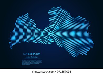 Abstract image Latvia map from point blue and glowing stars on a dark background. vector illustration.