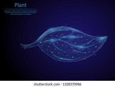 Abstract image leaf in the form of a starry sky or space, consisting of points, lines, and shapes in the form of planets. Low poly vector background.
