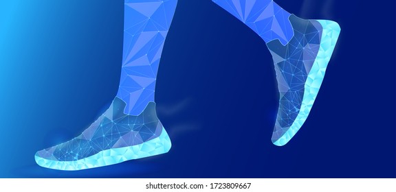 Imagen abstracta de las piernas en las zapatillas. Diseño moderno y moderno. Concepto de ropa deportiva. Ilustración vectorial de estilo de contorno azul. Zapatos deportivos poligonales.