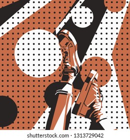 Abstract image of legs in sneakers. popart style.