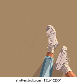 Abstract image of legs in sneakers. there is space for text