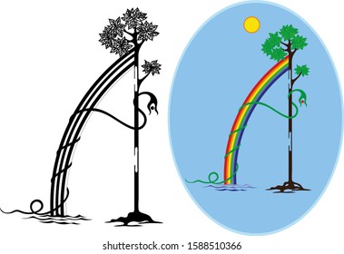 Abstract image of the letter "A", created from a rainbow, a snake and a tree. Great for naming the name Adam.