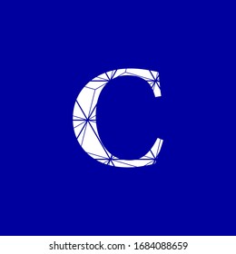 Abstract image letter C in white color on blue background, interconnected digital vector networks