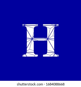 Abstract image letter H in white color on blue background, interconnected digital vector networks