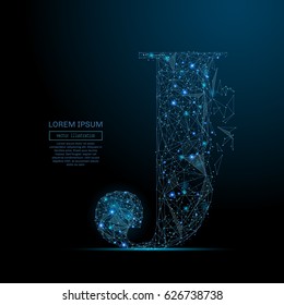 Abstract image of the letter J of a starry sky or space, consisting of points, lines, and shapes in the form of planets, stars and the universe. Vector business