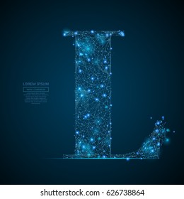 Abstract image of the letter L of a starry sky or space, consisting of points, lines, and shapes in the form of planets, stars and the universe. Vector business