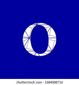 Abstract image letter O in white color on blue background, interconnected digital vector networks