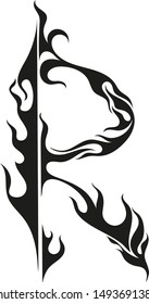 An abstract image of the letter "R" stylized as flames. Can be used for tattoos and other purposes.