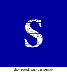 Abstract image letter S in white color on blue background, interconnected digital vector networks